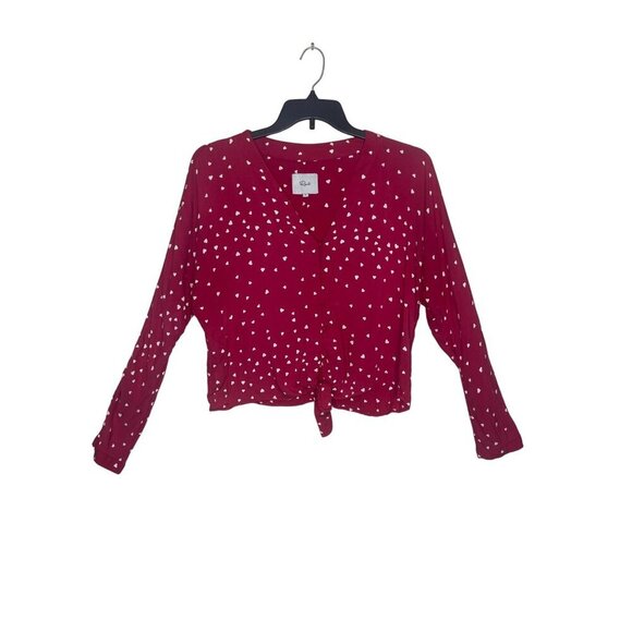 Rails Sloane Scarlet Amour Women's Medium Heart Print Button-Up Tie-Front Top - Picture 1 of 10